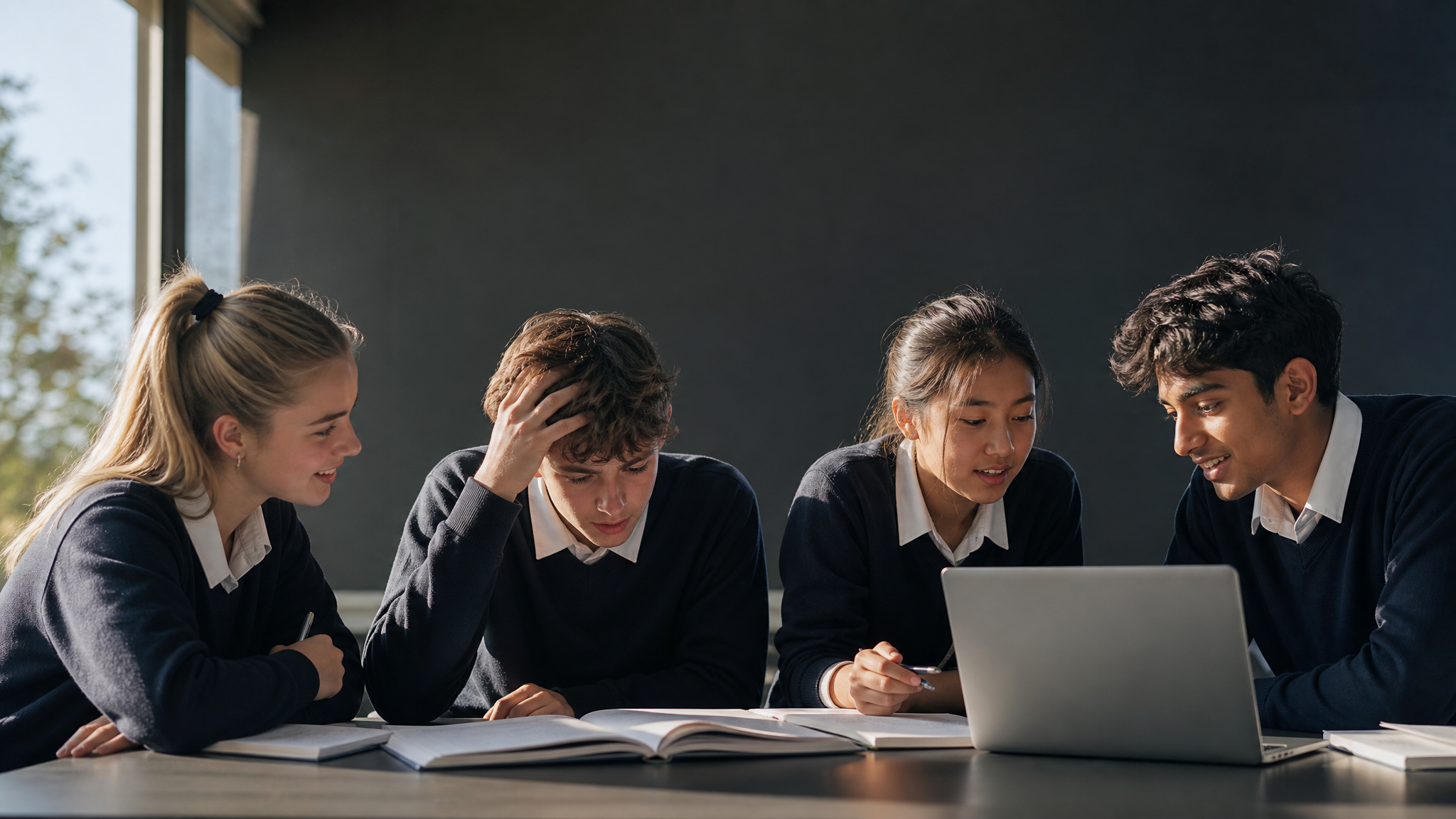 Australian students in school uniforms studying together