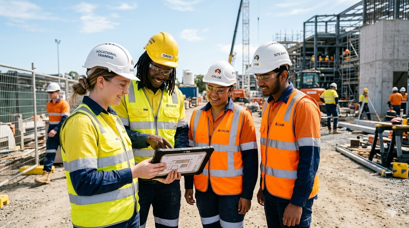 Vocational training students on a worksite